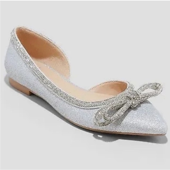 Women's Juliette Bow Ballet Flats in silver new - Picture 1 of 7